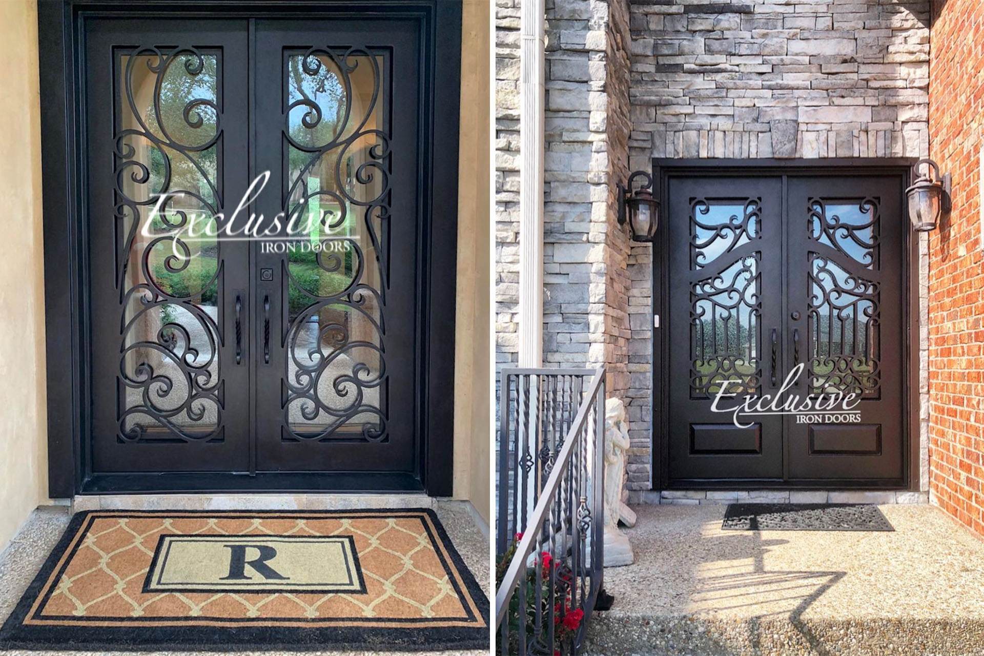 Canton Model Double Front Entry Iron Door With Tempered Rain Glass Dar