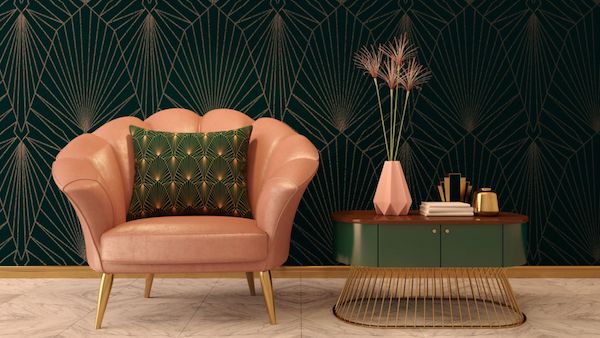 Pink and dark green art deco style furniture