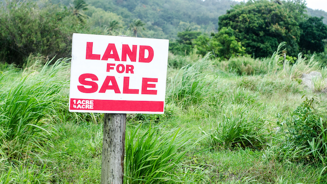 Raw land with sale sign