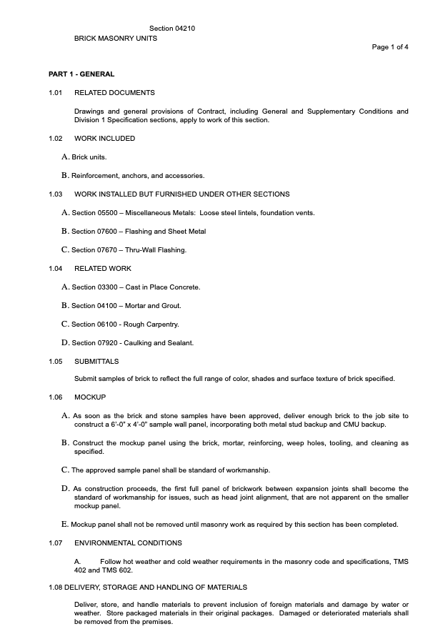 3 Part Specification Example Specification - Acme Brick