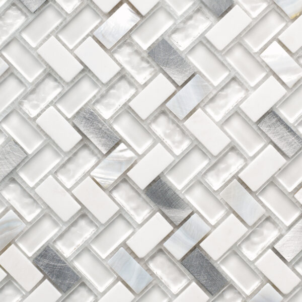 Captivate Glass/Metal Herringbone Snow 12 x 12