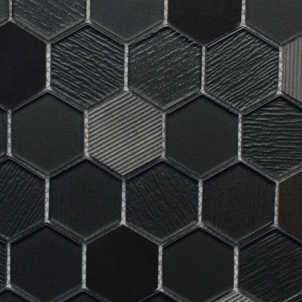 Captivate Glass/Stone Hex Mosaic Night 12 x 12