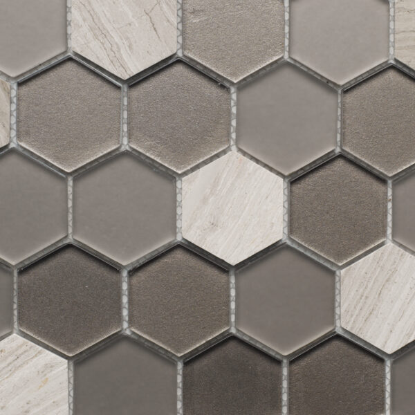 Captivate Glass/Stone Hex Mosaic Rain 12 x 12