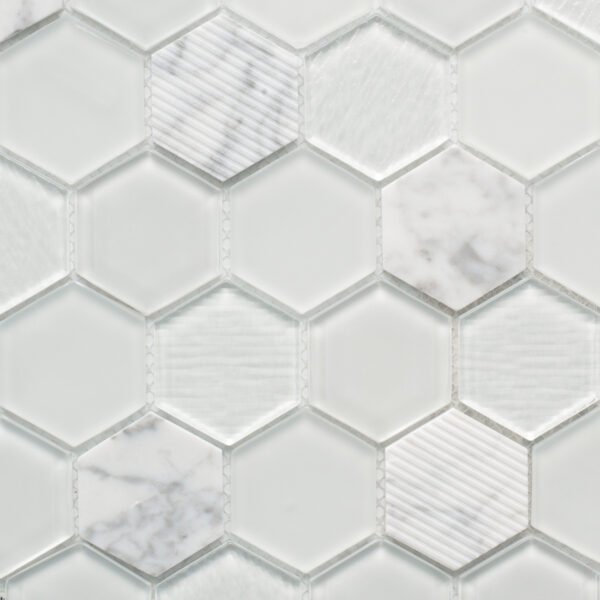 Captivate Glass/Stone Hex Mosaic Snow 12 x 12
