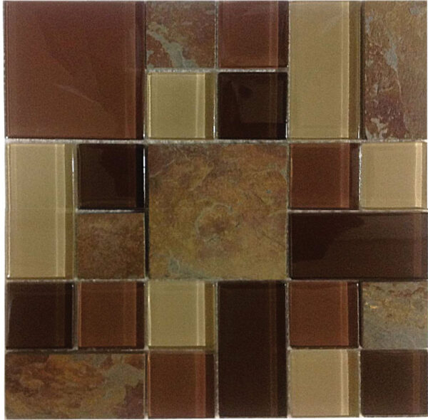 Allure I - Glass & Slate Rocky Mosaic 12 x 12