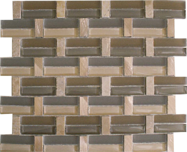 Allure I - Glass, Stone & Metal Waterfall Linear Mosaic 12 x 12