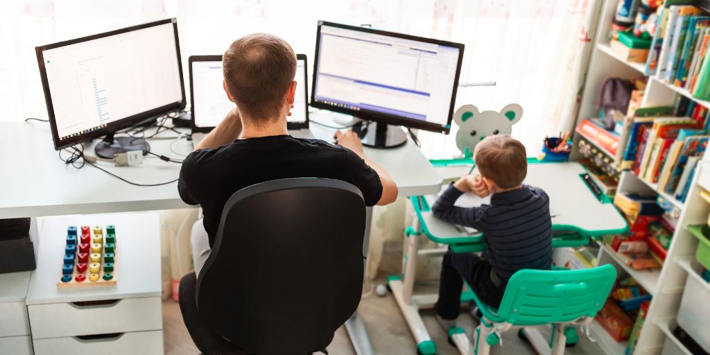 father working from home