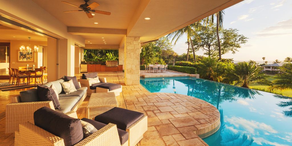 Home outdoor living with pool