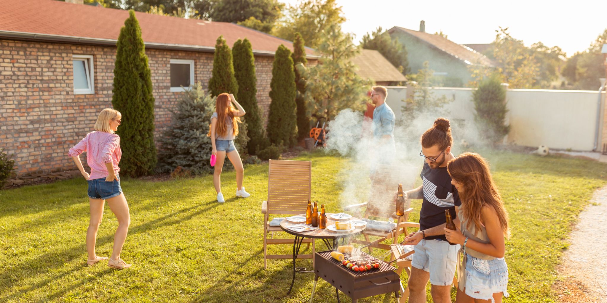 friends having fun in backyard