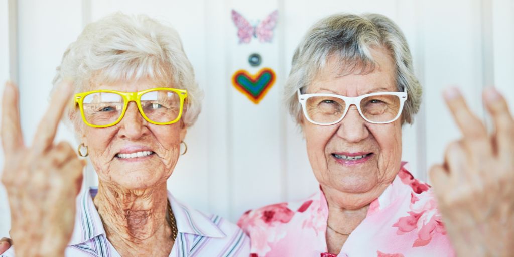 2 elderly women having fun