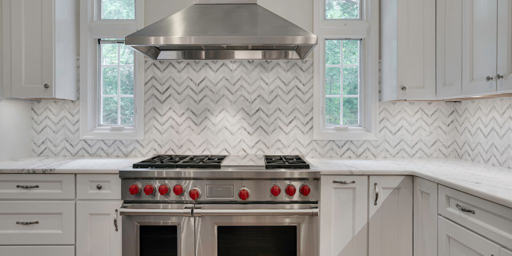 Chevron tile feature in kitchen