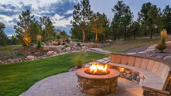 Fire pit in an open, outdoor patio area