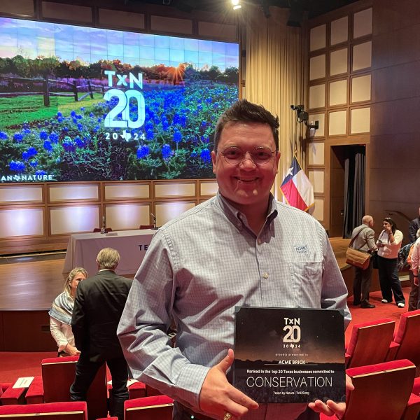 Collin Clark accepted the TxN 20 award on behalf of Acme Brick Company at the 2024 TxN Conservation Summit in Dallas.