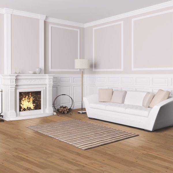 Classic interior design of living room with white sofa and fireplace 3d render